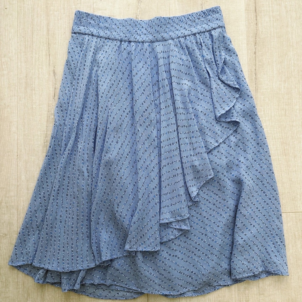 GANNI Designer Light Blue Floral Wrap-Effect Georgette Skirt